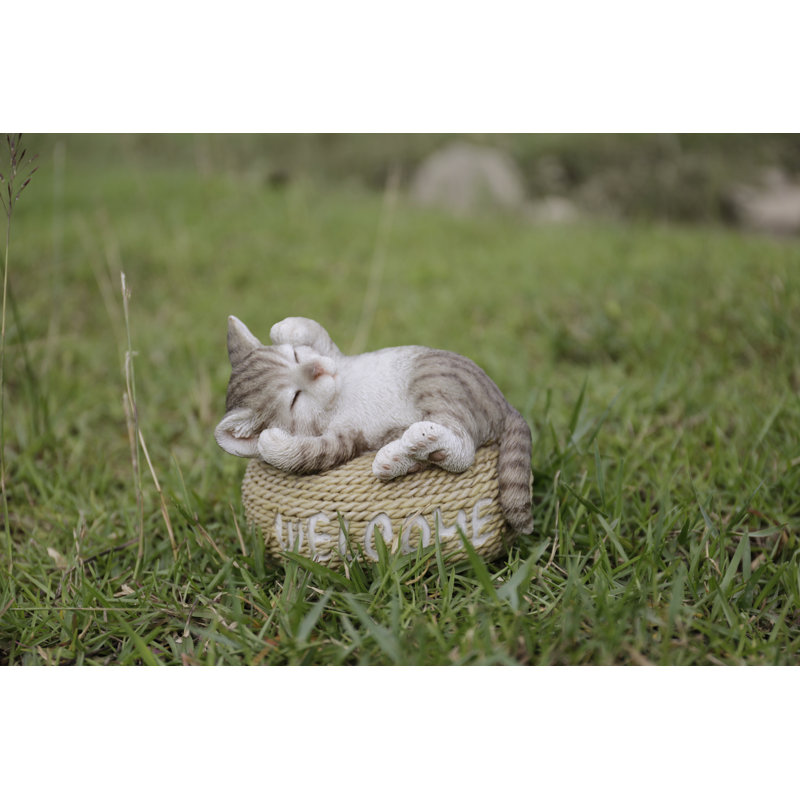 Statua Da Giardino Gatto Calico Addormentato In Poliresina - Decorazione Esterna Resistente - 3
